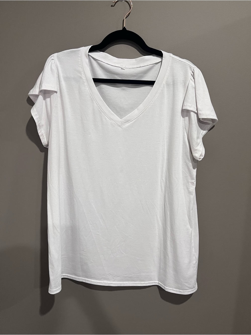 Classic White V-Neck Women's Flutter Sleeve Top